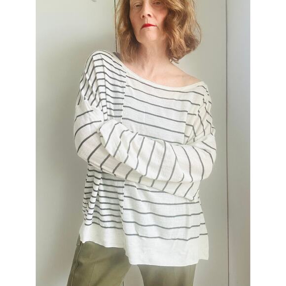 Designer AllSaints Wool Pullover Oversized Black & White Striped Sweater SZ M - Picture 6 of 7